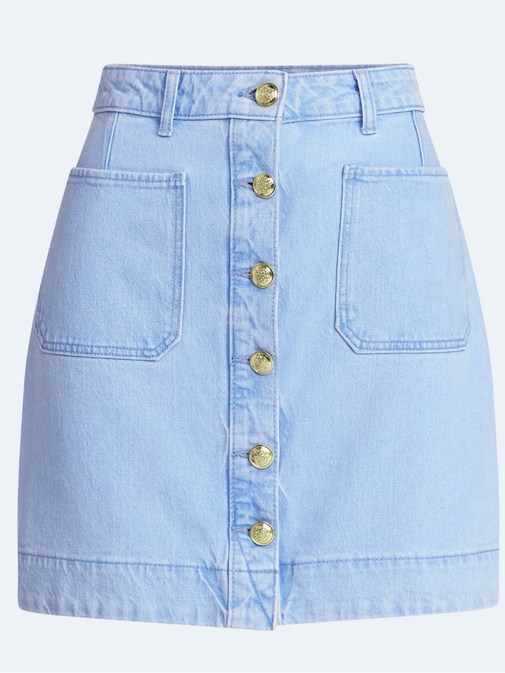 Light Blue Denim Button-Front Mini Skirt